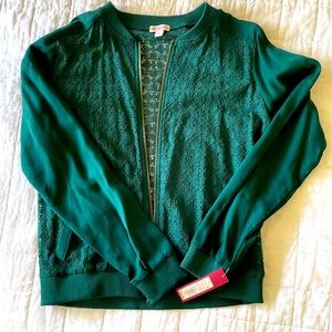 NWT Hunter Green Lace Bomber Jacket
